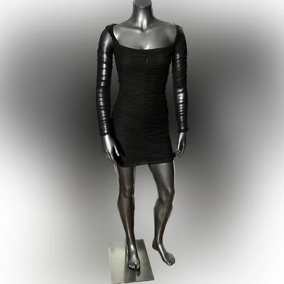 PrettyLittleThing | Dresses | Nwt Pretty Little Thing Black Sheath Bodycon  Mini Dress Sheer Long Sleeves | Poshmark